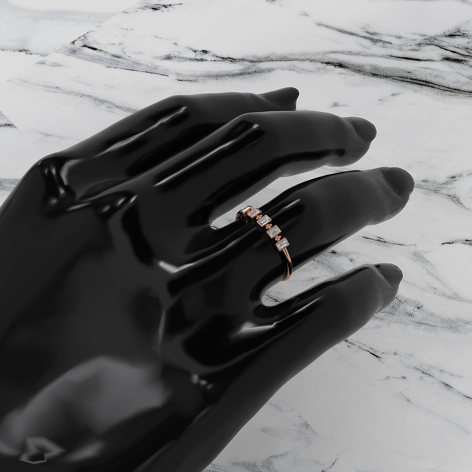 Slim 5 Stone Baguette Lab Diamond Bezel Set Minimalist Fashion Ring 0.19ctw.